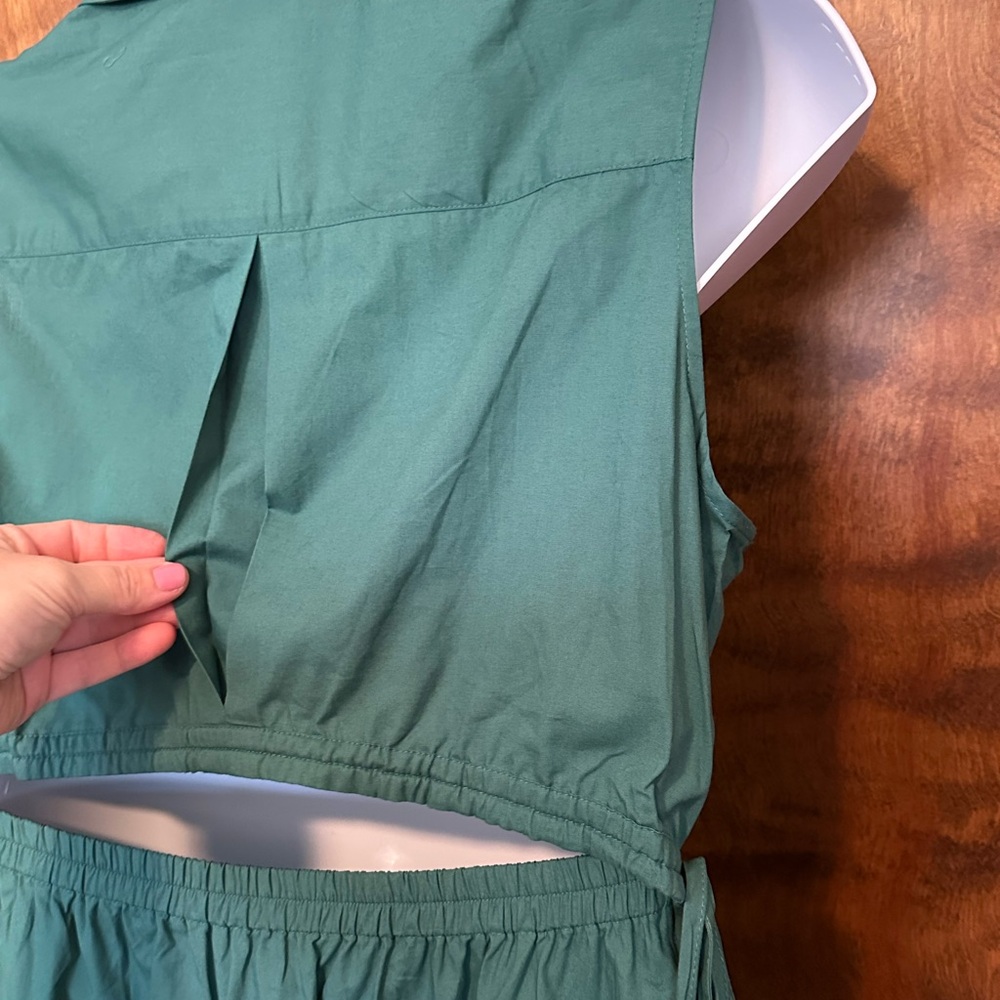 Calvin Klein Sleeveless Drawstring Waist Midi Dress Womens 12 Green Cutout Back - Picture 14 of 16